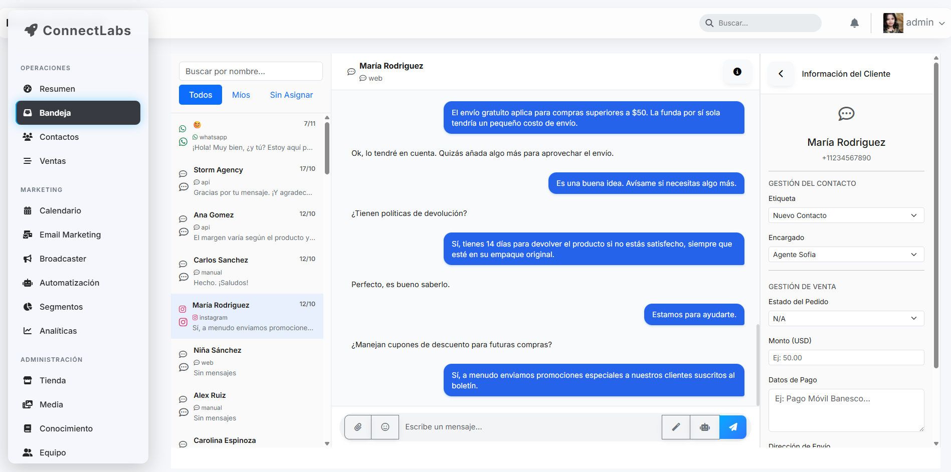 Bandeja de entrada unificada de ConnectLabs